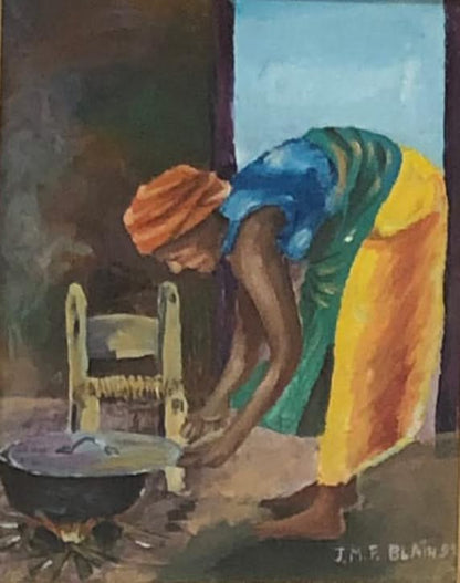 J.M.F Blain 10"x8" The Cook 1993 Acrylic on Canvas Framed #1FC