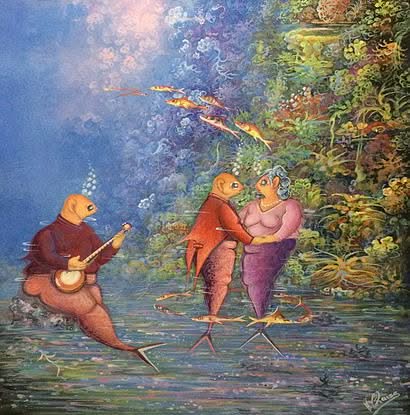 Andre Blaise 16"x16"  Romantic Couple Oil on Board #1400GN-HA