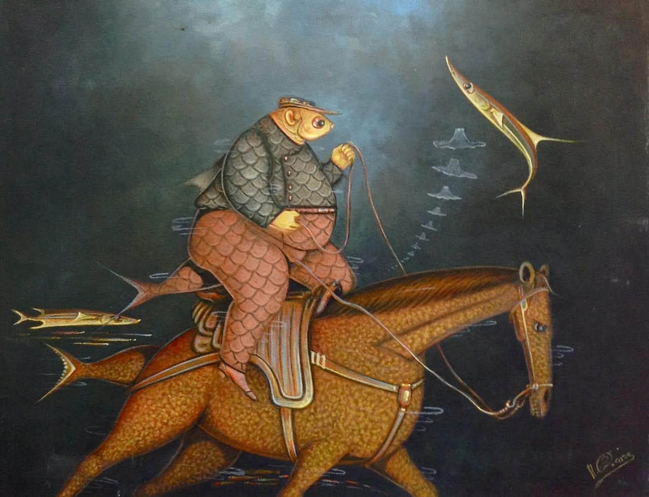 Andre Blaise 16"x20"  Soldier on a Horse Oil on Board #2708GN-HA
