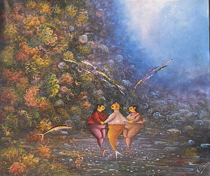 Andre Blaise 20"x24" Holding Hands Undersea Acrylic on Canvas Painting #1JN-HA