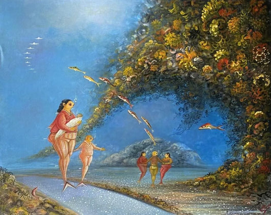 Andre Blaise 24"x30" Family Promenade c2017 Acrylic on Canvas Painting #3JN-HA