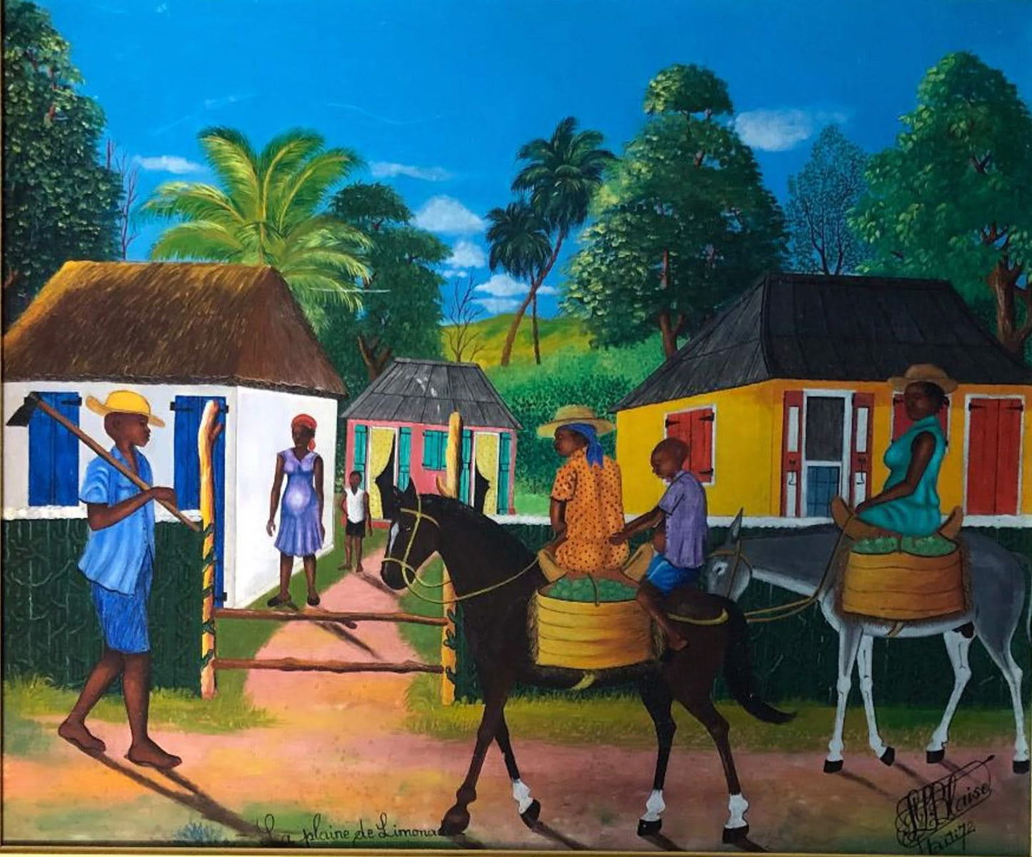 Saint- Louis Blaise (Haitian, 1956-1993) 20"x24" Plaine de Limonade 1972 Oil on Masonite #1-2-95GSN-NY