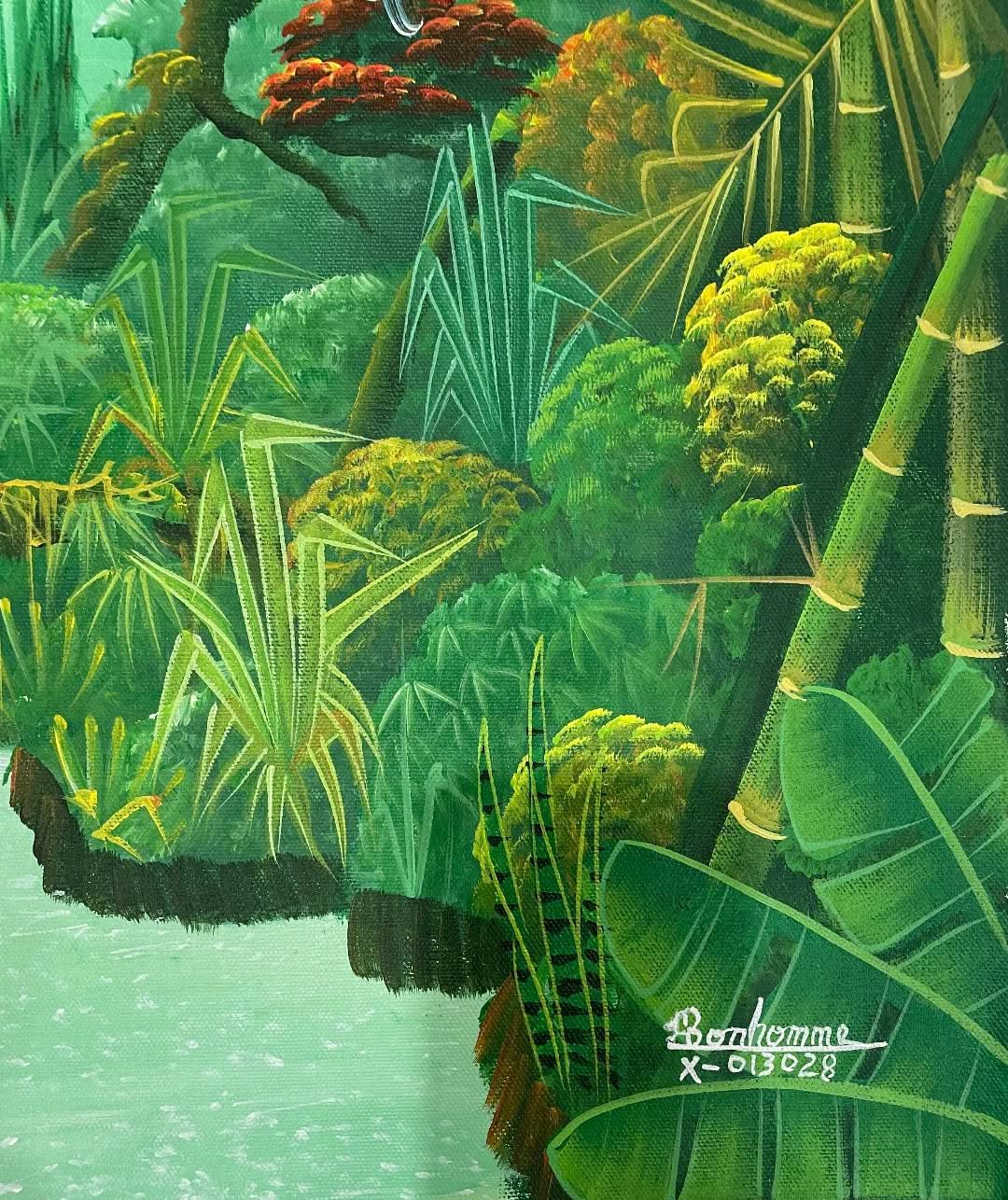 Albott Bonhomme 20"x24 » Deux oiseaux supervisant Cascade 2022 Acrylique sur toile Peinture #32MFN
