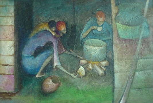 Ludovic Booz (1940-2015) 24"x36" Morning Coffee 1981 Acrylic on Canvas #2EB