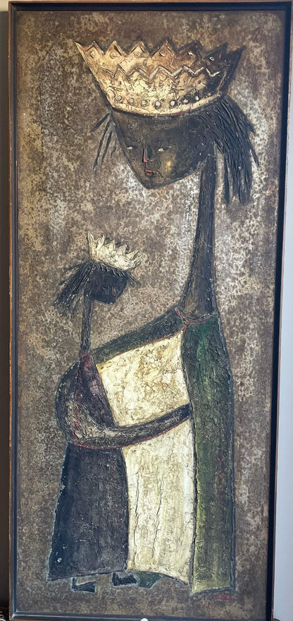 Angel Botello  (1913-1986) 56"x24" "Queen and Princess" Mixed Media on Board  #1GSN-NY