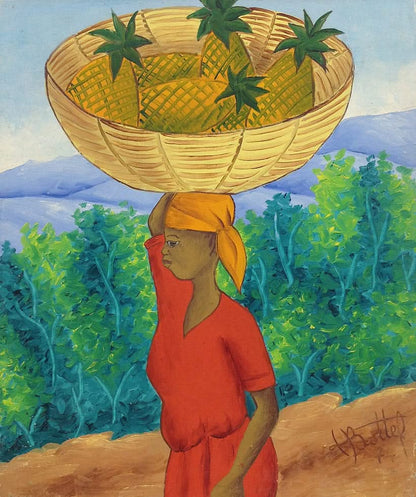 Henry Bottex 12"x10" The Pineapple Seller 1974 Oil on Masonite #1102-GN-HA