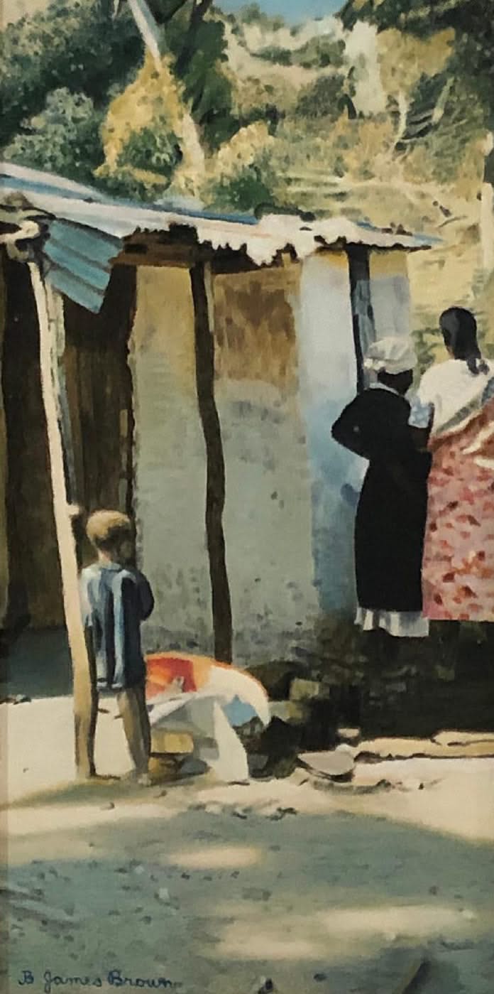 B. James Brown 15.5" x 8" Ghetto Oil on Canvas Framed #1FC