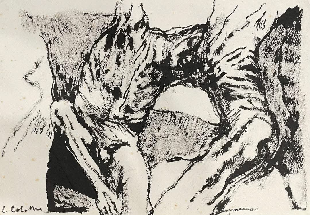 Luis Caballero (Colombian, 1947-1995) 10 ⅜" x 14 ⅝" Untitled Nude c1980 Charcoal Drawing on Paper #1MFN