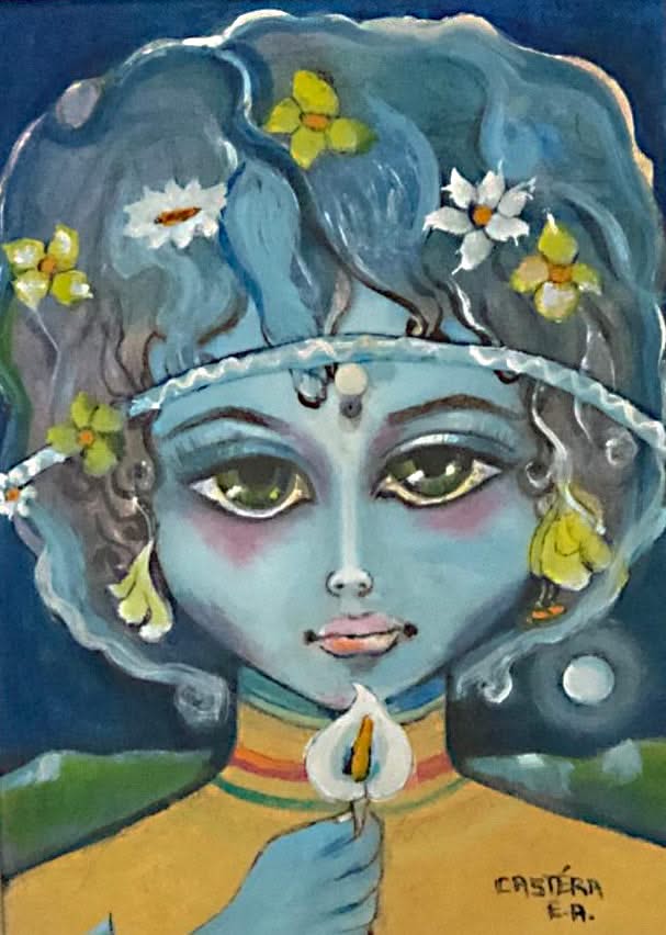 Jean-Claude Castera 15"x10” Girl with Flower Acrylic on Masonite Framed #3FC