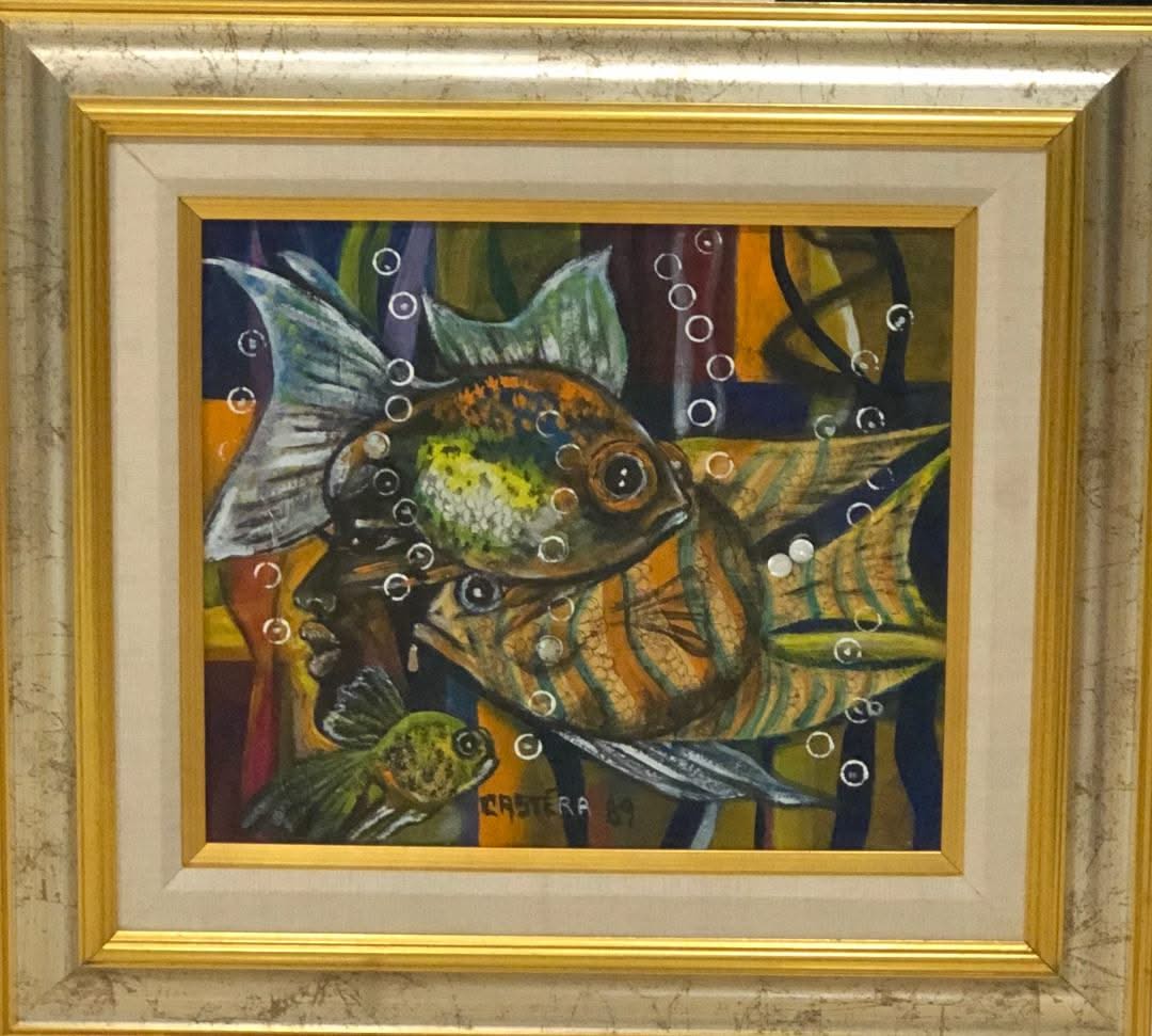 Jean-Claude Castera 13"x16" The Fish 1989 Acrylic on Masonite Framed #2FC