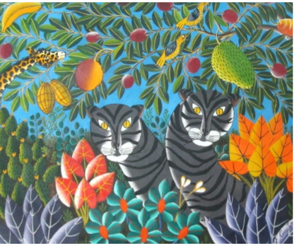 Gabriel Coutard 20"x24" Tigers & Giraffe 2017 Acrylic on Canvas Painting #J16-HA