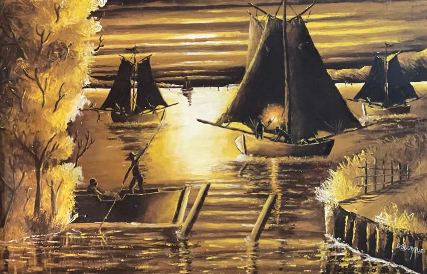 Decourcelle Gourgue 30"x32" Fishermen at Night c1980 Oil on Canvas #1HL