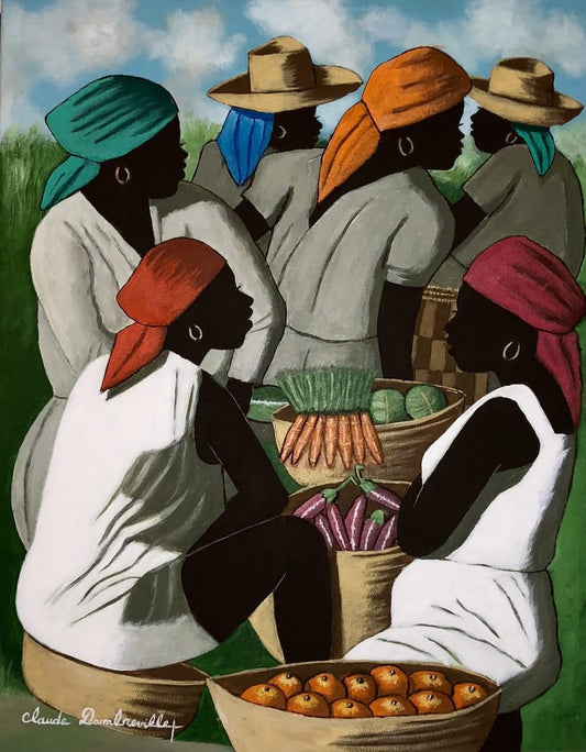 Claude Dambreville 30"x24" Market Scene 2018 Acrylic on Canvas #17MFN