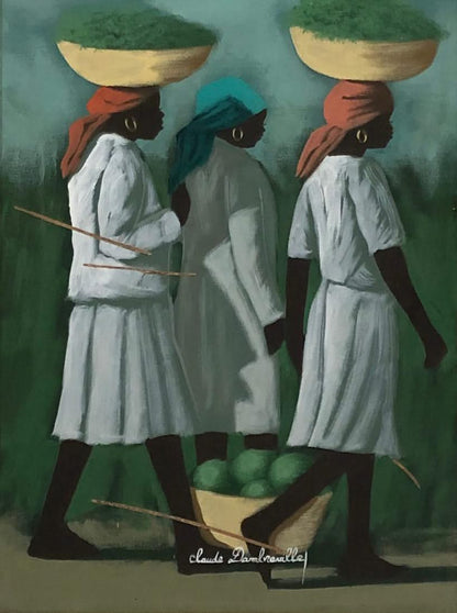 Claude Dambreville 16"x12" After Work 1992 Acrylic on Canvas Framed #5FC