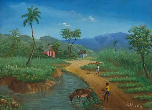 Jean-Felix Defournoy 12"x16" Rural Scene Oil on Canvas Framed #2FC