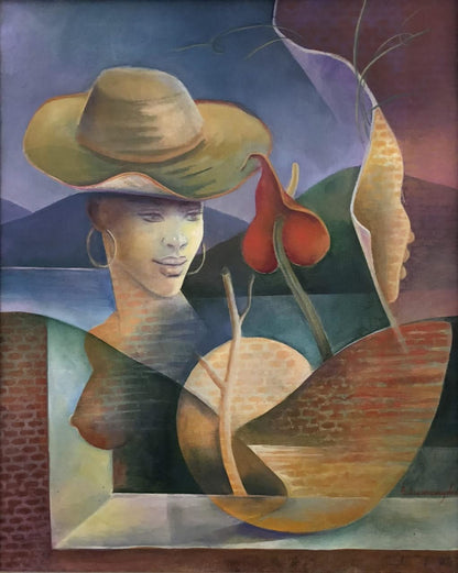 Albert Desmangles 20"x16" Lady with a Hat 2017 Acrylic on Canvas #1MFN