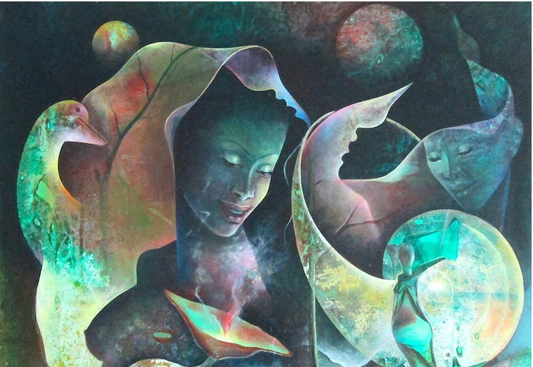 Albert Desmangles 24"x30" Woman with Her Mask Acrylic on Canvas Painting #J39-HA