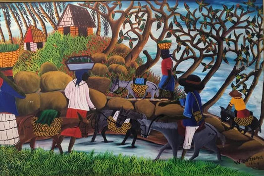 Wilmino Domond 16"x24" To The Market Oil on Masonite #3GN-HA