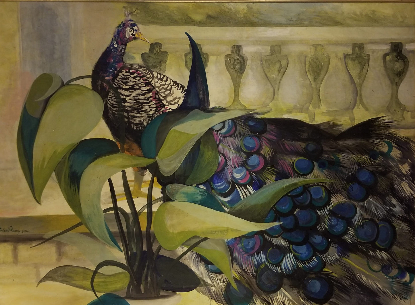 Roland Dorcely (1930-2017) 68"x48" Peacock in Garden 1987 Oil on Masonite Framed#1MFN