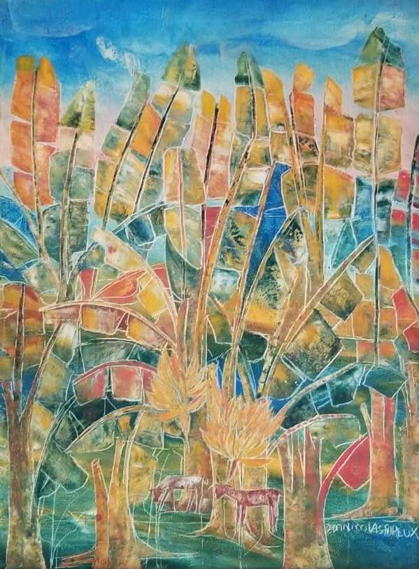 Nicolas Dreux (1956-2021) 24"x18" Goats Under The Trees 2021 Acrylic on Canvas #1JN-HA