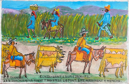 Gervais Emmanuel Ducasse (1903-1988) 16"x24" Driving Their Oxens 1977 Oil on Board Original Painting #26MFN