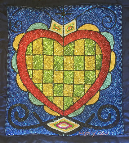 Maxon Scylla- Haitian Sequined  and Beaded Voodoo Flag on Satin, 2016 "Erzulie" #1MFN 27"x26"