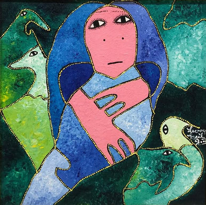 Levoy Exil 12"x12" Blue Spirit 2003 Acrylic on Canvas Framed #1FC