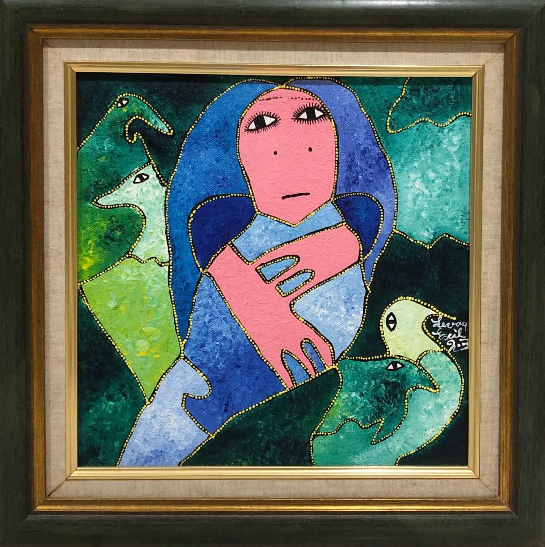 Levoy Exil 12"x12" Blue Spirit 2003 Acrylic on Canvas Framed #1FC