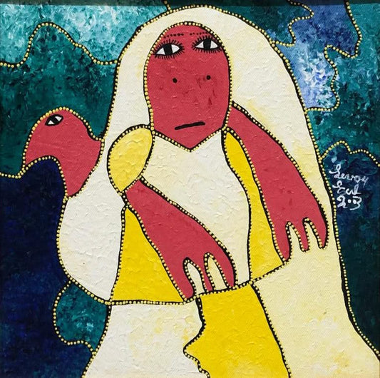 Levoy Exil 12"x12" Erzulie and Bird 2003 Acrylic on Canvas Framed #2FC