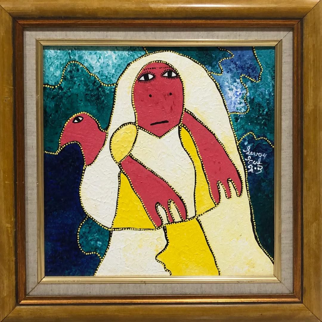 Levoy Exil 12"x12" Erzulie and Bird 2003 Acrylic on Canvas Framed #2FC