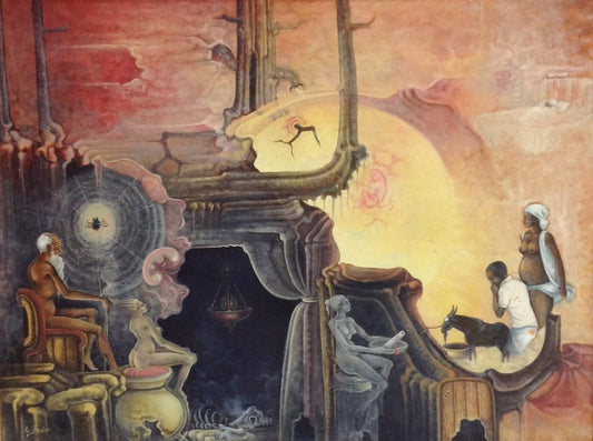 Celestin Faustin (1948- 1981) 30"x 48" Imploration Oil on Masonite #1300-GN-HA