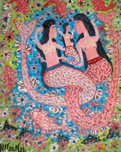 Gerard Fortune 40"x30" Siren Family Acrylic on Canvas Painting #J50