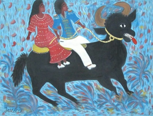 Gerard Fortune 30"x40" The Couple On A Bull Acrylic on Canvas  #J114
