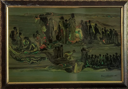 Franck Etienne - Franketienne 16"x24" Abstract 1999 Acrylic on Board- Framed #2JN-HA