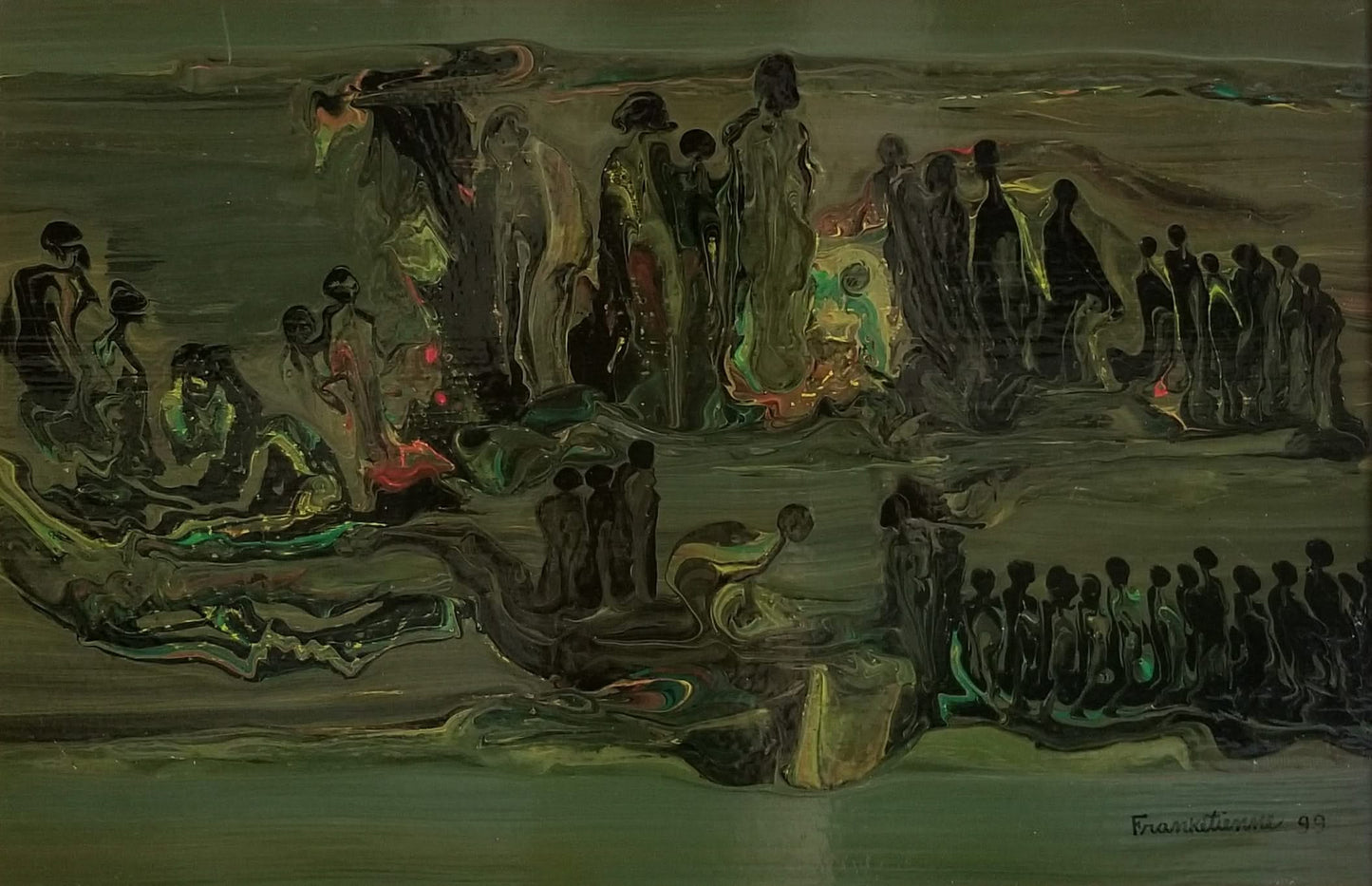 Franck Etienne - Franketienne 16"x24" Abstract 1999 Acrylic on Board- Framed #2JN-HA