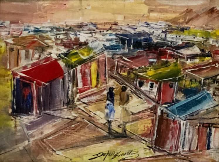 Delva Frantz 8"x10" Ghetto Oil on Canvas Framed #1FC