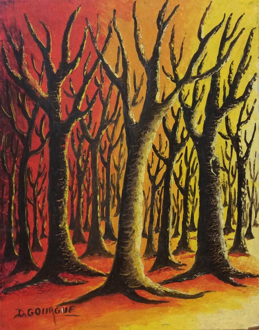 Decourcelle Gourgue 14"x11" Yellow Trees Oil on Board 1974 #2-2-95MFN