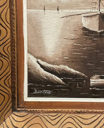 Decourcelle Gourgue 12"x16" Sailors at Night 1971 Oil on Board Framed #1MFN