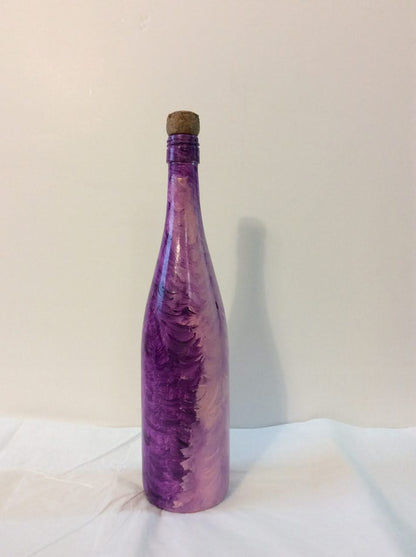 Hand-Painted Bottle By Haitian Artist Rose-Marie Lebrun 13"x3"x2.5" Pink Bottle #3MFN