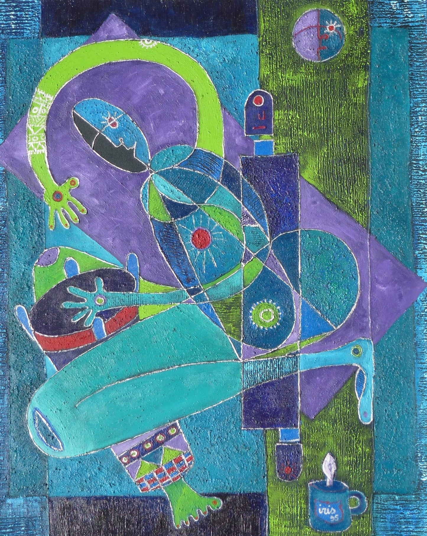 IRIS, Genevieve Lahens Esper 30"x24" The Drummer  1998 Acrylic on Canvas #1EB