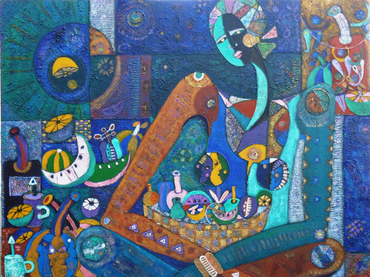 IRIS, Genevieve Lahens Esper 30"x40" Porteuse de Fruits 1996 Acrylic on Canvas #3EB