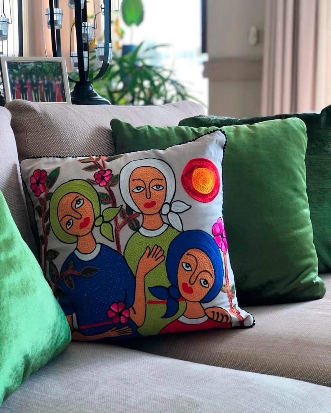 Jose Morillo 20"x24" Beige Background Cotton Embroidery For Cushion #17JM-DR