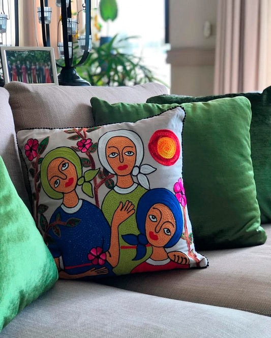 Jose Morillo 20"x24" Beige Background Cotton Embroidery For Cushion #17JM-DR