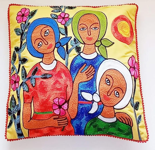 Jose Morillo 20"x24" Yellow Background Cotton Embroidery Cushion #18JM-DR