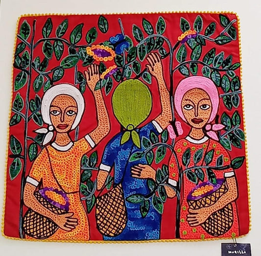 Jose Morillo 20"x24" Coffee Pickers Hand Embroidery Cotton For Cushion #20JM-DR