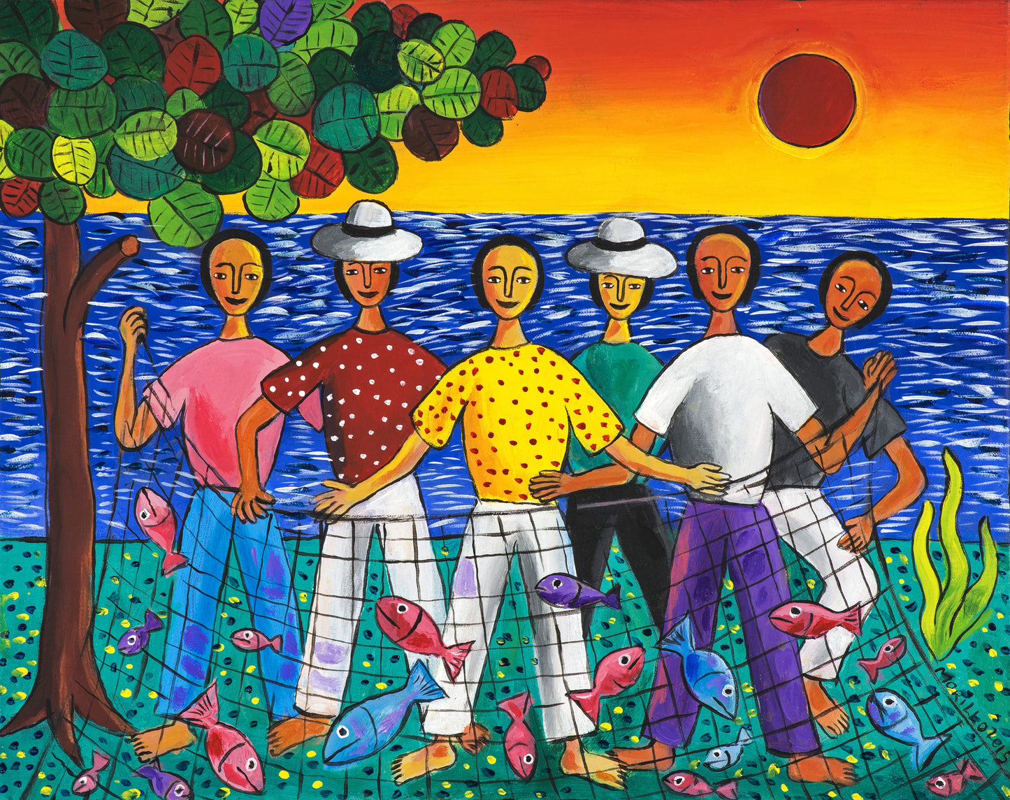 Jose Morillo 20"x24" The Fishermen 2015 Acrylic on Canvas #25JM-DR