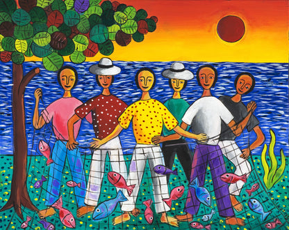 Jose Morillo 20"x24" The Fishermen 2015 Acrylic on Canvas #25JM-DR