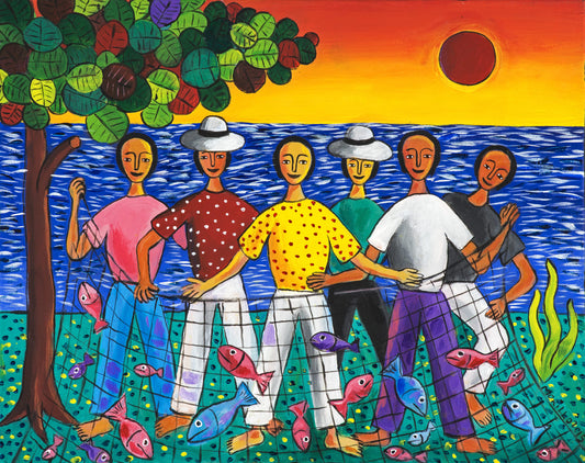 Jose Morillo 20"x24" The Fishermen 2015 Acrylic on Canvas #25JM-DR
