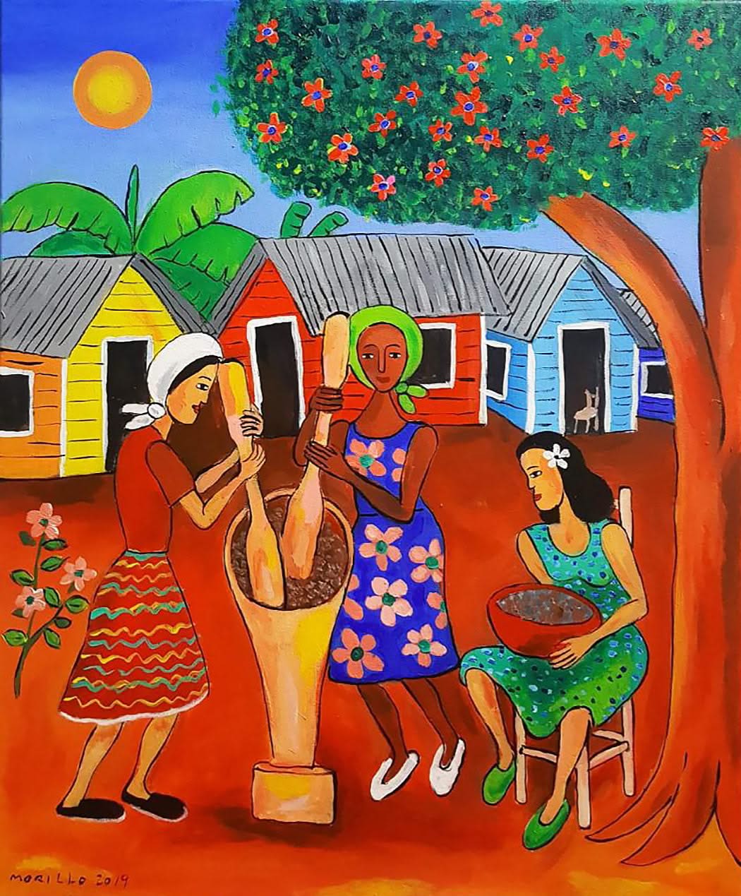 Jose Morillo 24"x20" Grinding Coffee 2019 Acrylic on Canvas #7JM-DR