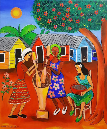 Jose Morillo 24"x20" Grinding Coffee 2019 Acrylic on Canvas #7JM-DR